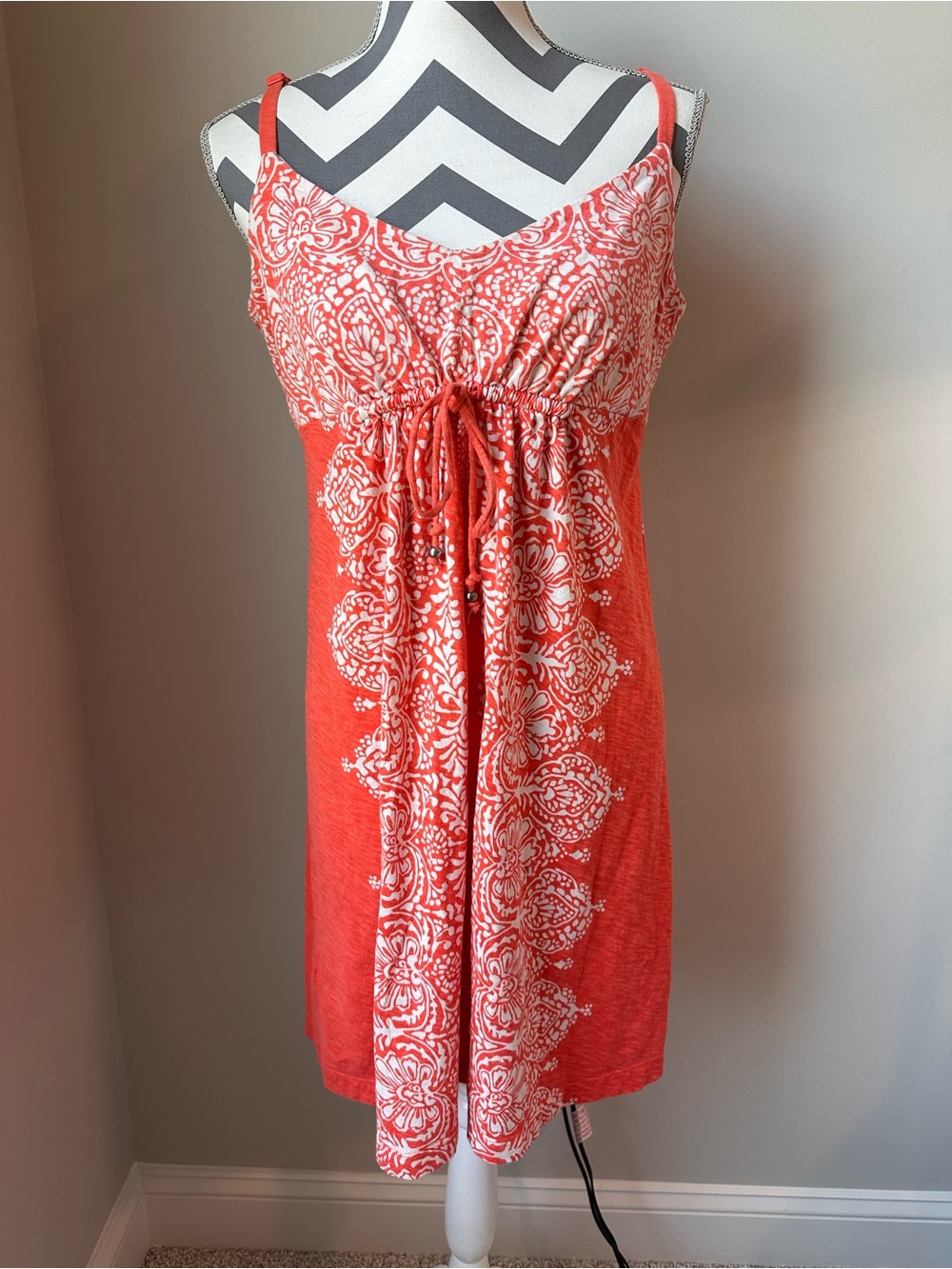 Tommy Bahama Orange White Paisley Sun Dress Large 100% Cotton Beach Resortwear
